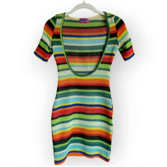 Edikted Rainbow Crochet Dress Short Sleeve Scoopneck Size S - Picture 6 of 11